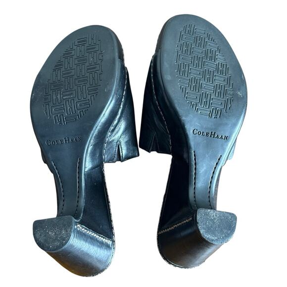 Cole Haan Country Women’s Black Leather Open Toe Chunky High Heel Mule Size 7 - Picture 9 of 10